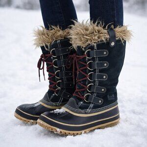Sorel Joan Arctic Womens Sz 7 Black Suede Leather Tall Winter Snow Boots